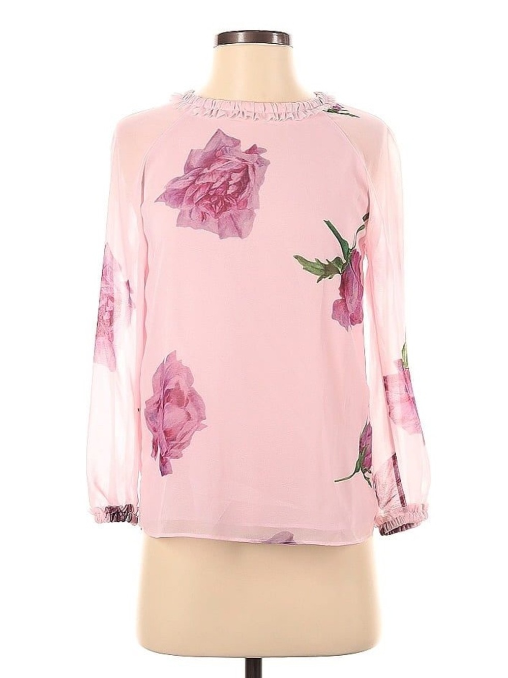 EUC Ted Baker Pink Floral Flowy Long Sleeve Blouse 2